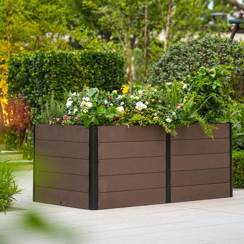 Garvee 48" × 25" × 29" Wood-Look Composite Raised Garden Bed, Open-Bottom Deep Planter Box, Brown