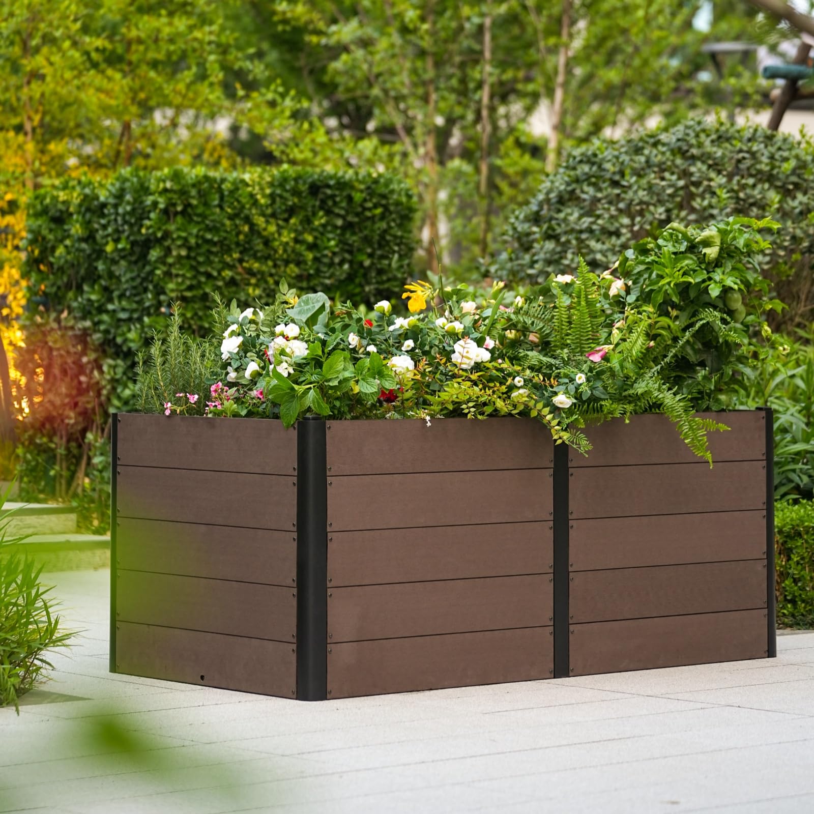 Garvee 48" × 25" × 29" Wood-Look Composite Raised Garden Bed, Open-Bottom Deep Planter Box, Brown