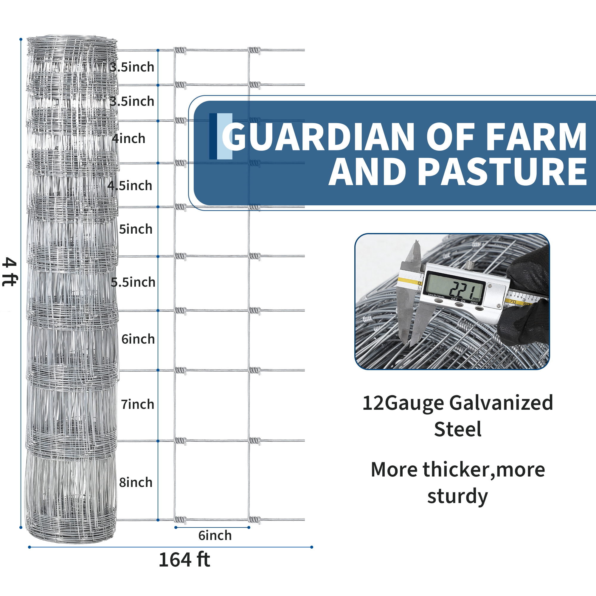 Garvee Livestock Fence, 4Ft x 164Ft Galvanized Wire Fencing, Cattle Farm Fence, Deer Fences, Heavy Zinc Goat Fences for Goat Deer Yard Livestock Protection