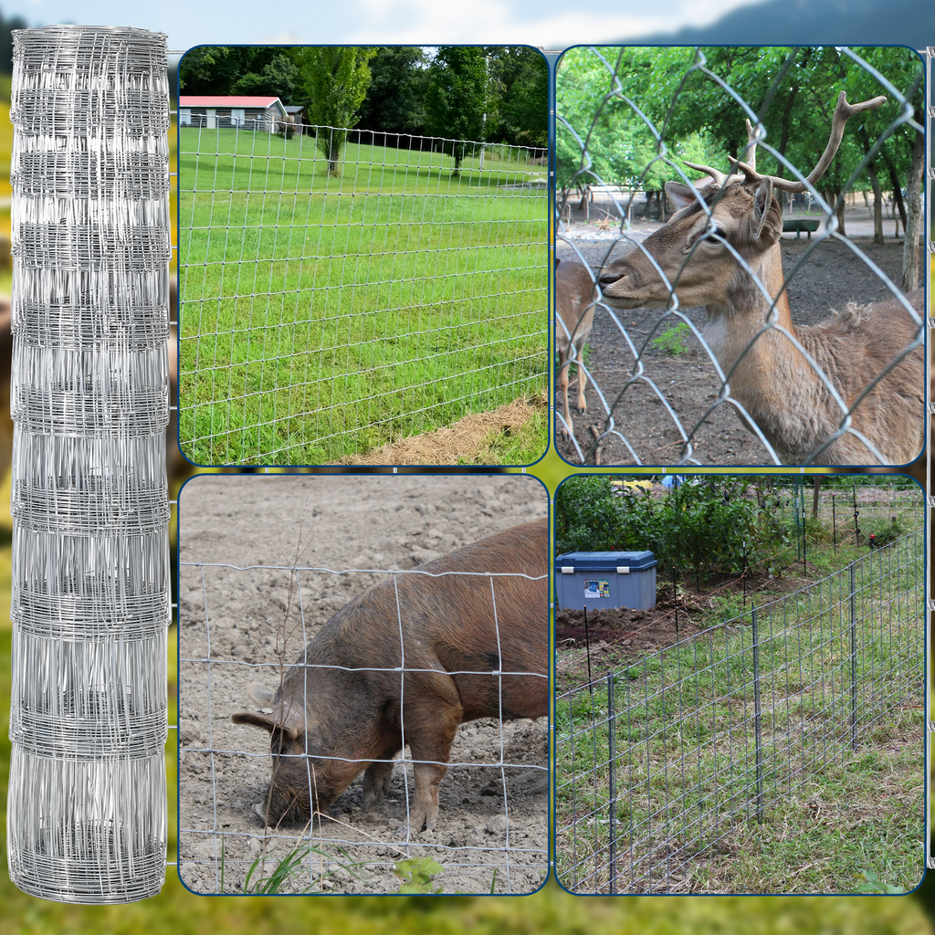 Garvee Livestock Fence, 4Ft x 164Ft Galvanized Wire Fencing, Cattle Farm Fence, Deer Fences, Heavy Zinc Goat Fences for Goat Deer Yard Livestock Protection