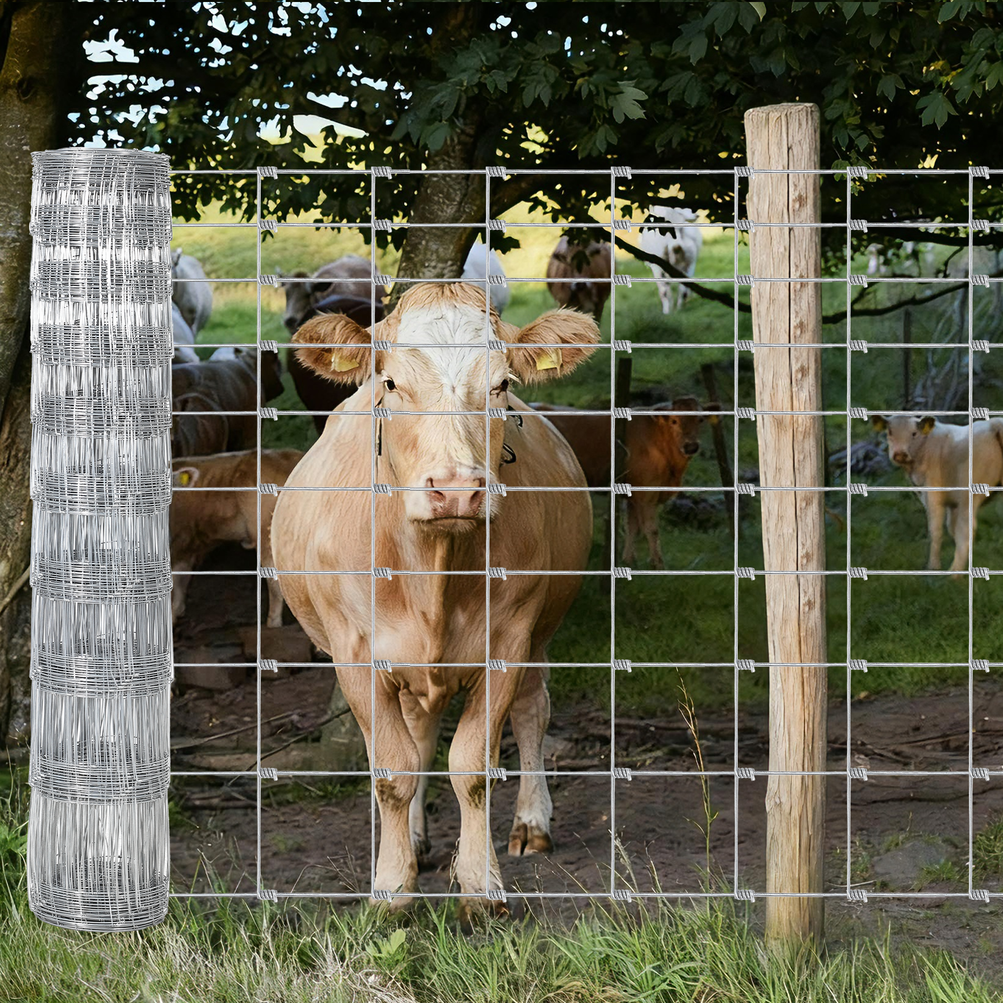Garvee Livestock Fence, 4Ft x 164Ft Galvanized Wire Fencing, Cattle Farm Fence, Deer Fences, Heavy Zinc Goat Fences for Goat Deer Yard Livestock Protection