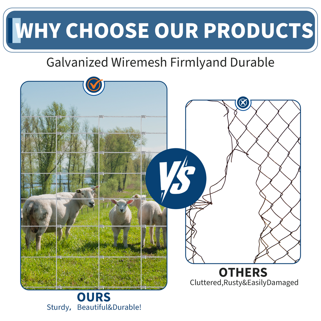 Garvee Livestock Fence, 4Ft x 164Ft Galvanized Wire Fencing, Cattle Farm Fence, Deer Fences, Heavy Zinc Goat Fences for Goat Deer Yard Livestock Protection