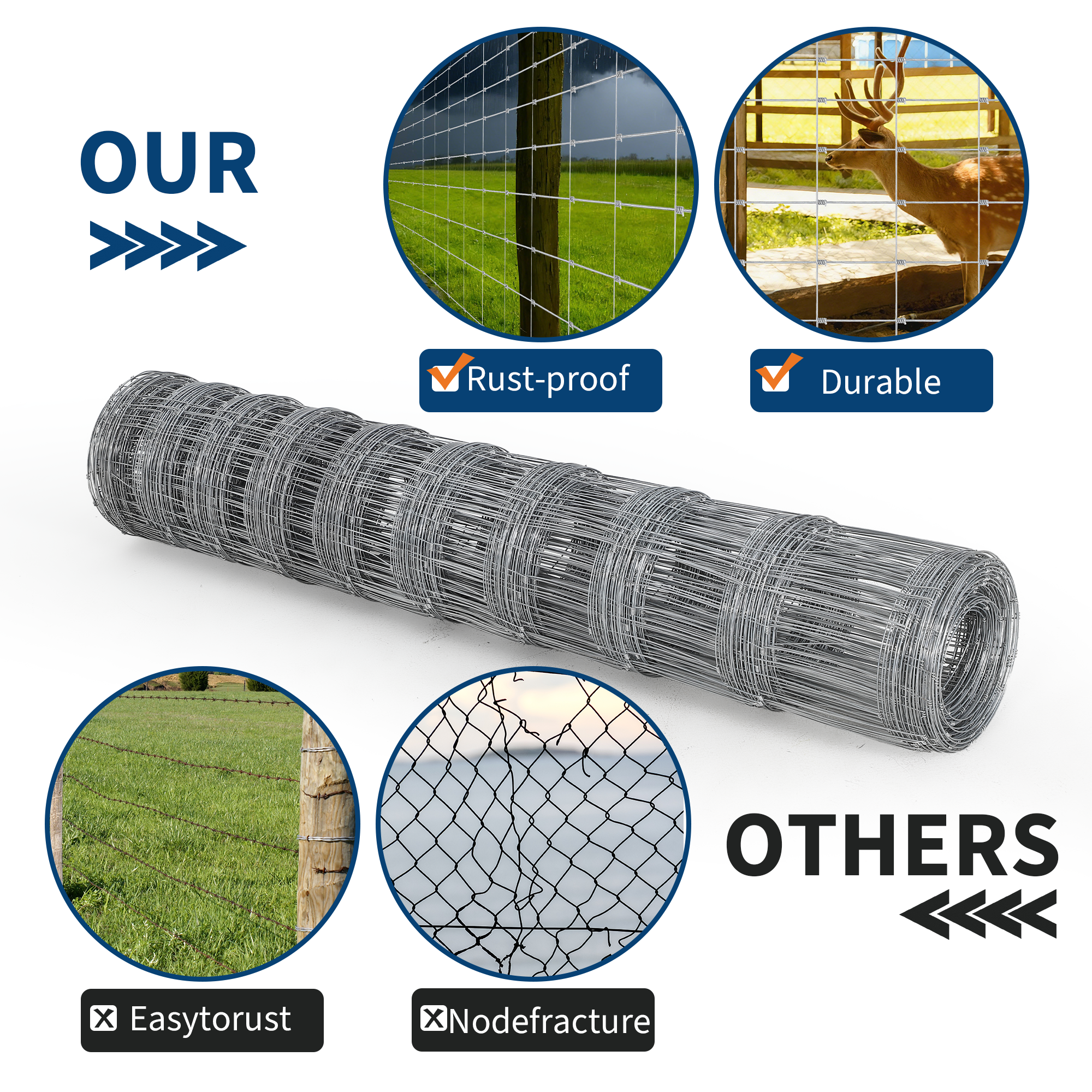 Garvee Livestock Fence, 4Ft x 164Ft Galvanized Wire Fencing, Cattle Farm Fence, Deer Fences, Heavy Zinc Goat Fences for Goat Deer Yard Livestock Protection