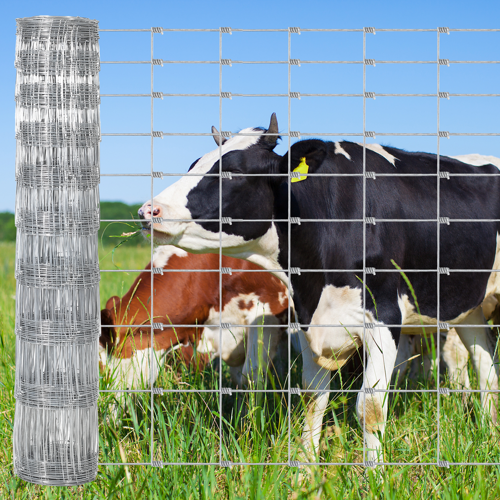 Garvee Livestock Fence, 4Ft x 164Ft Galvanized Wire Fencing, Cattle Farm Fence, Deer Fences, Heavy Zinc Goat Fences for Goat Deer Yard Livestock Protection