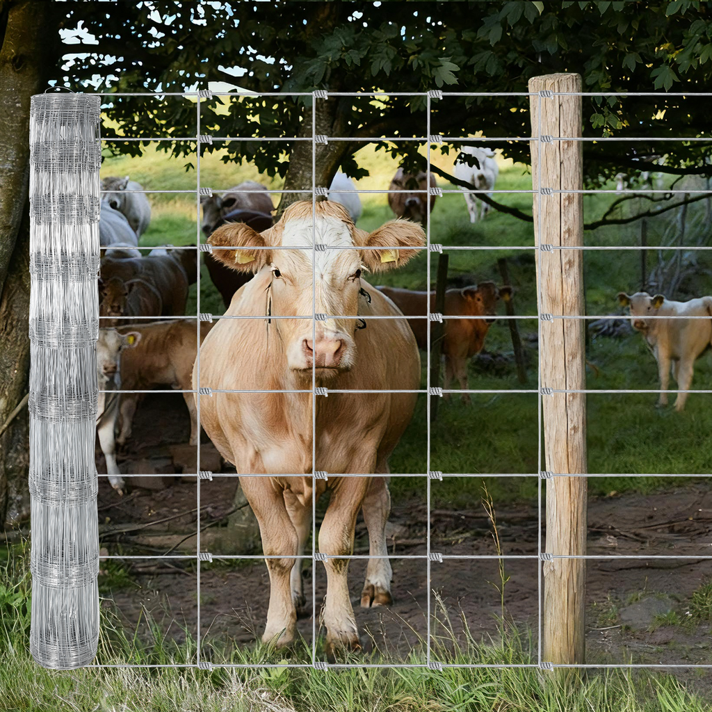Garvee Livestock Fence, 5‘ x 164’ Galvanized Wire Fencing, Cattle Farm Fence, Deer Fences, Heavy Zinc Goat Fences for Goat Deer Yard Livestock Protection