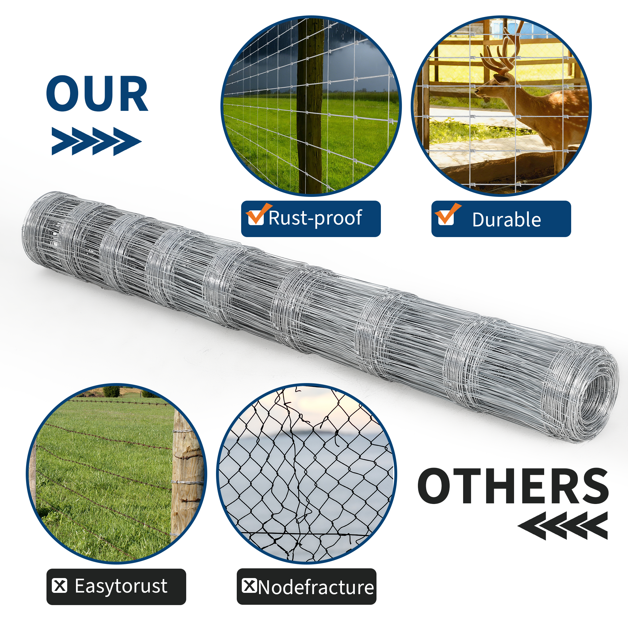 Garvee Livestock Fence, 5‘ x 164’ Galvanized Wire Fencing, Cattle Farm Fence, Deer Fences, Heavy Zinc Goat Fences for Goat Deer Yard Livestock Protection