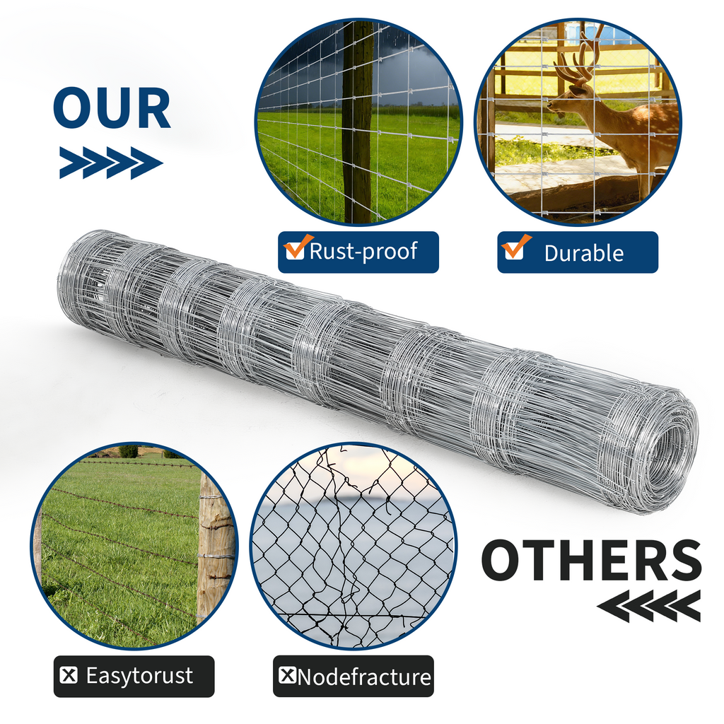Garvee 4' × 328' Livestock Fence, 14-Gauge Galvanized Wire Fencing for Goats, Deer, Cattle, Farm Yards & Garden Protection
