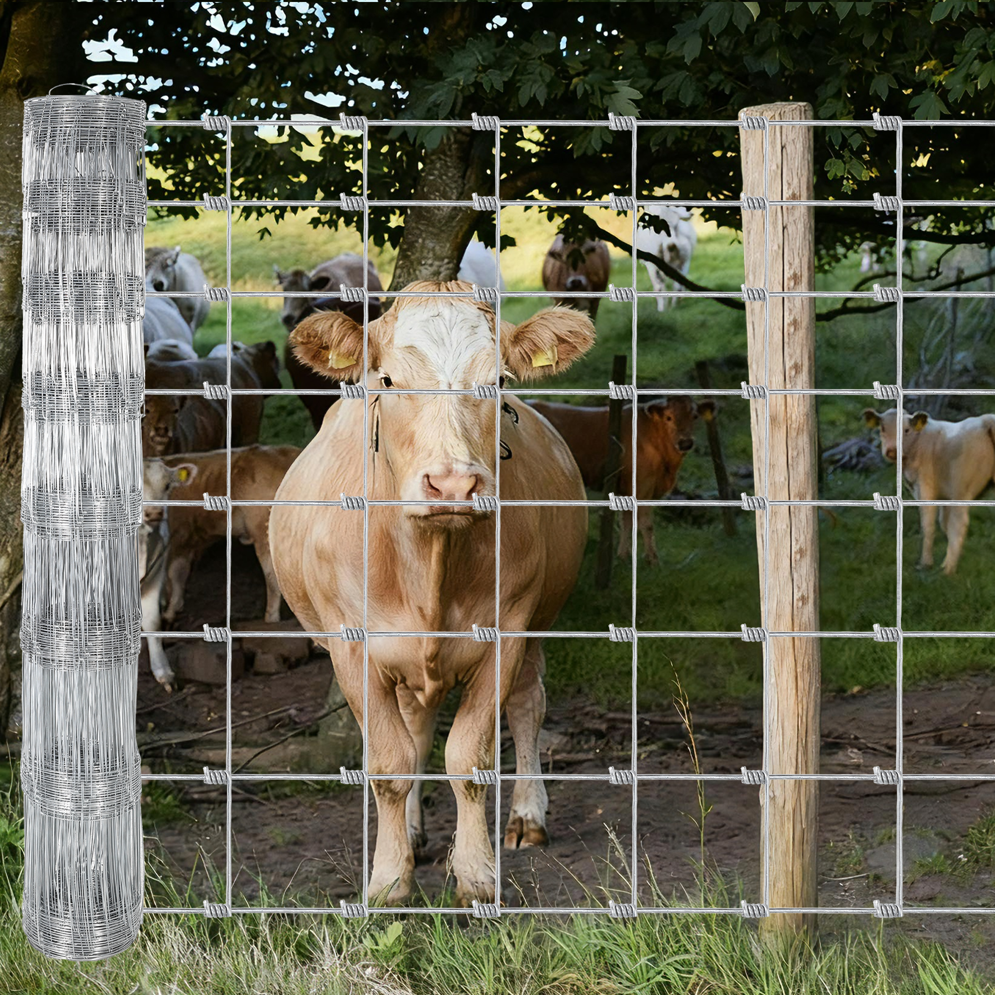 Garvee 4' × 328' Livestock Fence, 14-Gauge Galvanized Wire Fencing for Goats, Deer, Cattle, Farm Yards & Garden Protection