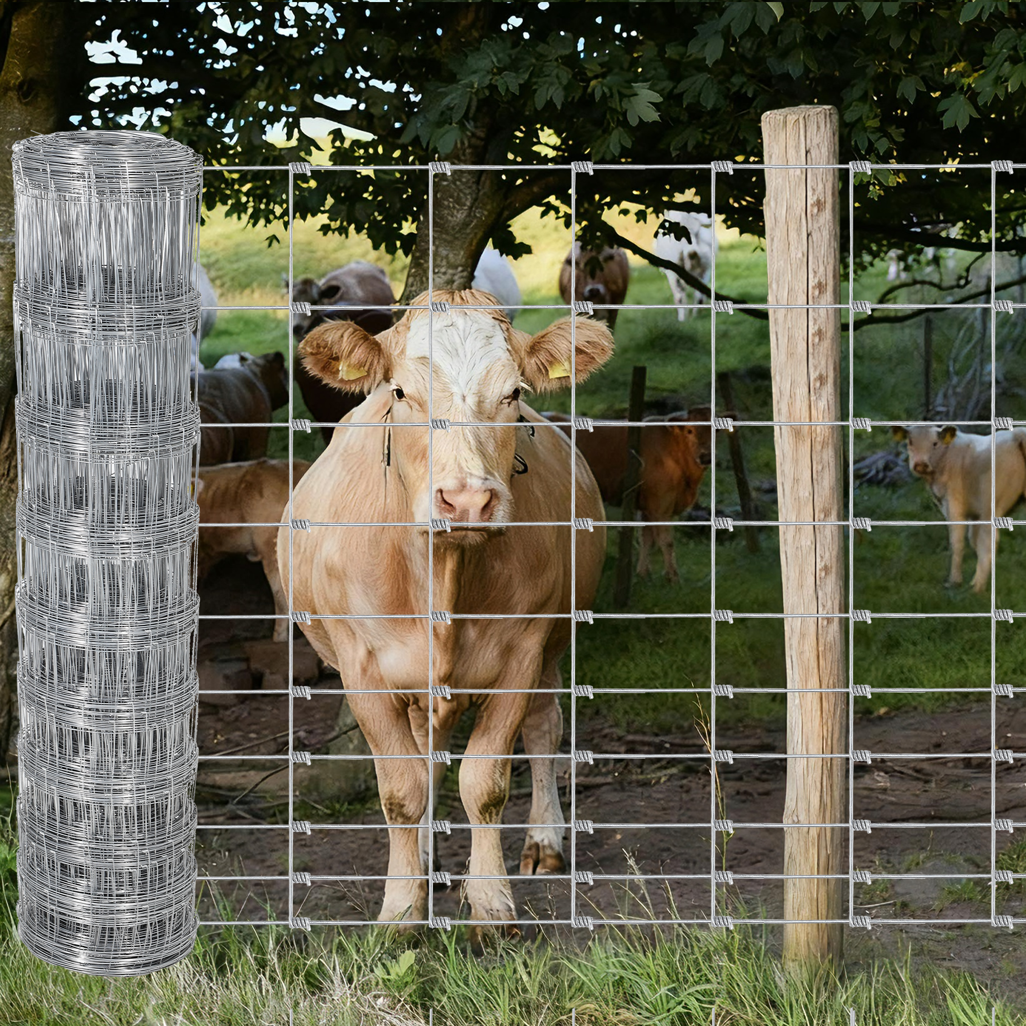 Garvee Livestock Fence, 5Ft x 328Ft Galvanized Wire Fencing, Cattle Farm Fence, Deer Fences, Heavy Zinc Goat Fences for Goat Deer Yard Livestock Protection