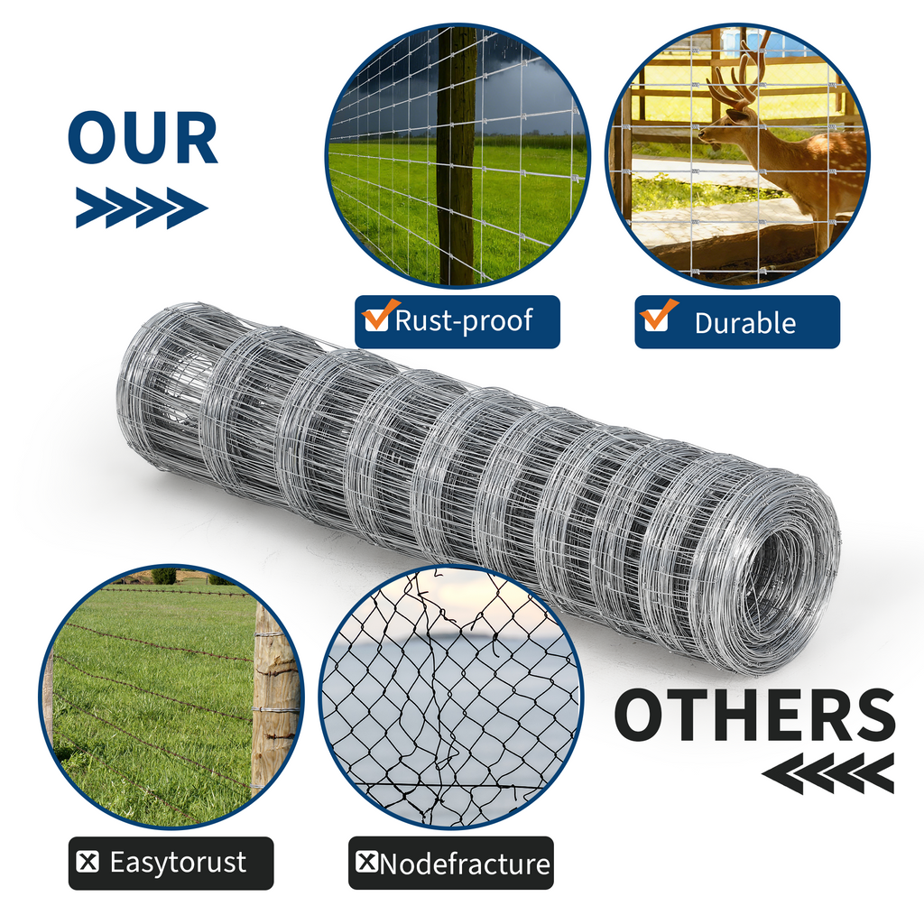 Garvee Livestock Fence, 5Ft x 328Ft Galvanized Wire Fencing, Cattle Farm Fence, Deer Fences, Heavy Zinc Goat Fences for Goat Deer Yard Livestock Protection