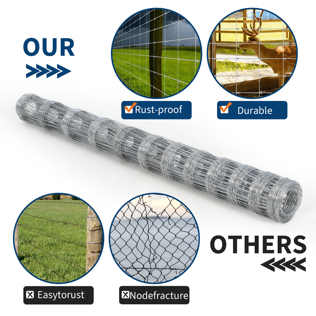 Garvee Livestock Fence, 6Ft x 328Ft Galvanized Wire Fencing, Cattle Farm Fence, Deer Fences, Heavy Zinc Goat Fences for Goat Deer Yard Livestock Protection