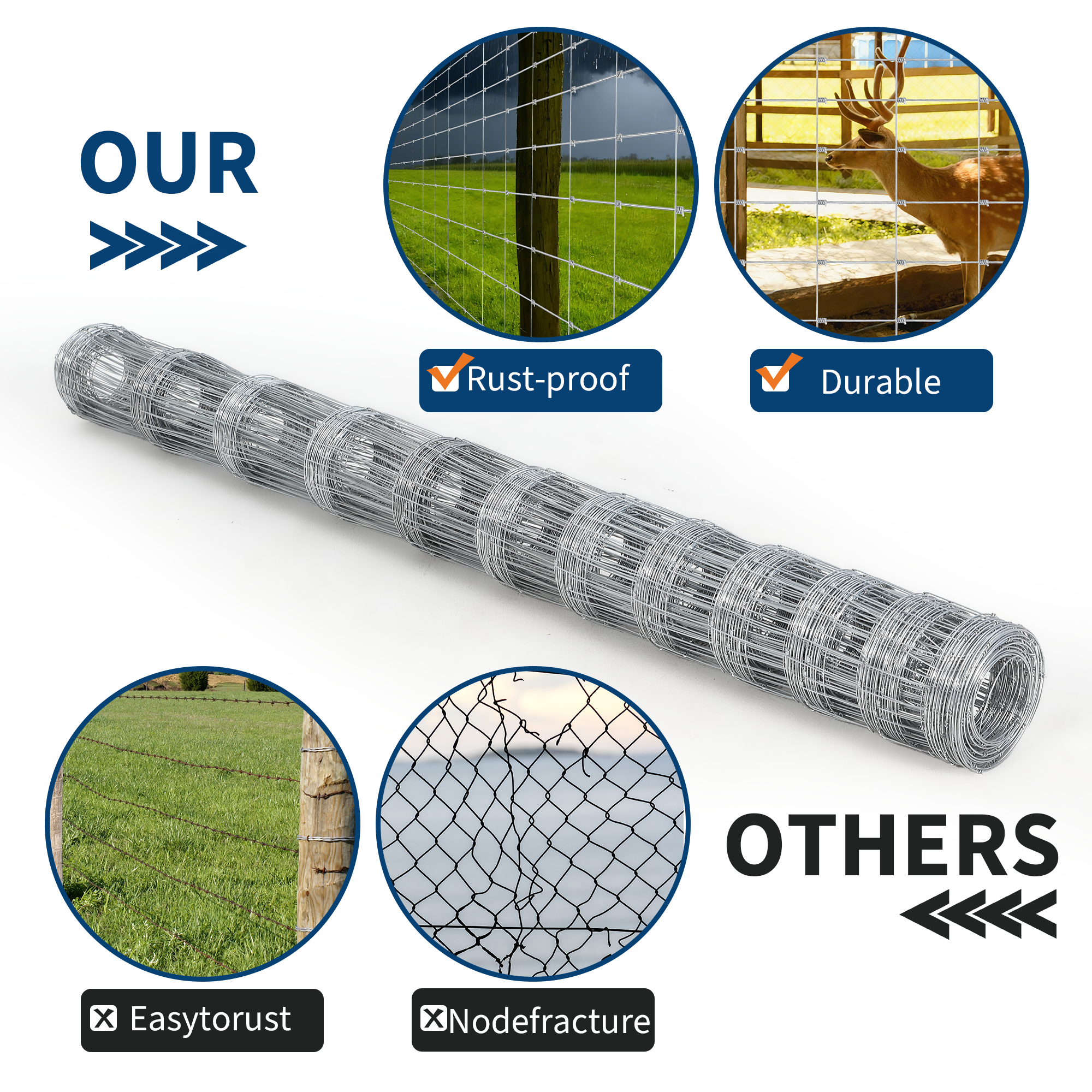 Garvee Livestock Fence, 6Ft x 328Ft Galvanized Wire Fencing, Cattle Farm Fence, Deer Fences, Heavy Zinc Goat Fences for Goat Deer Yard Livestock Protection