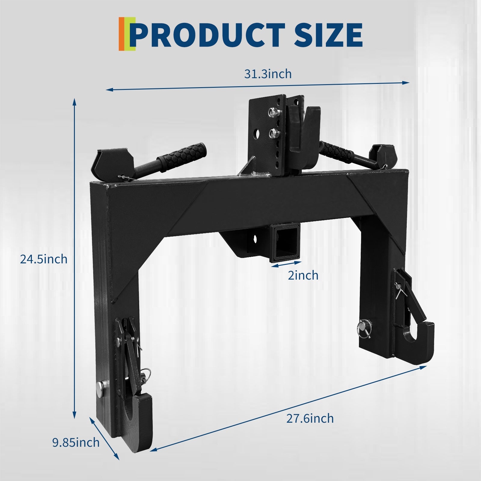Garvee 3 Point Quick Hitch for Category 1 Tractor, 3000 Lbs Capacity 3-Pt Attachment with 2 Inch Receiver Hitch, 5 Position Adjustable Top Hook for Easy Tractor Implement Connection