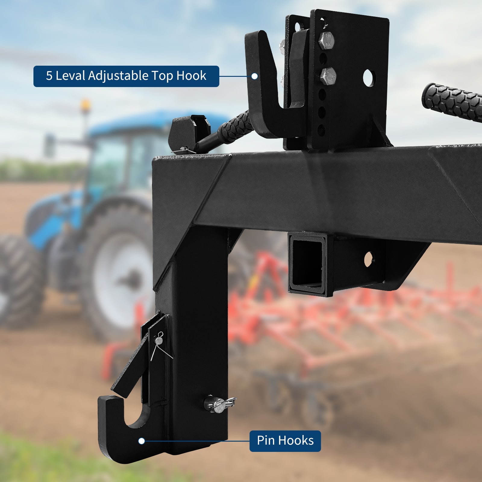 Garvee 3 Point Quick Hitch for Category 1 Tractor, 3000 Lbs Capacity 3-Pt Attachment with 2 Inch Receiver Hitch, 5 Position Adjustable Top Hook for Easy Tractor Implement Connection