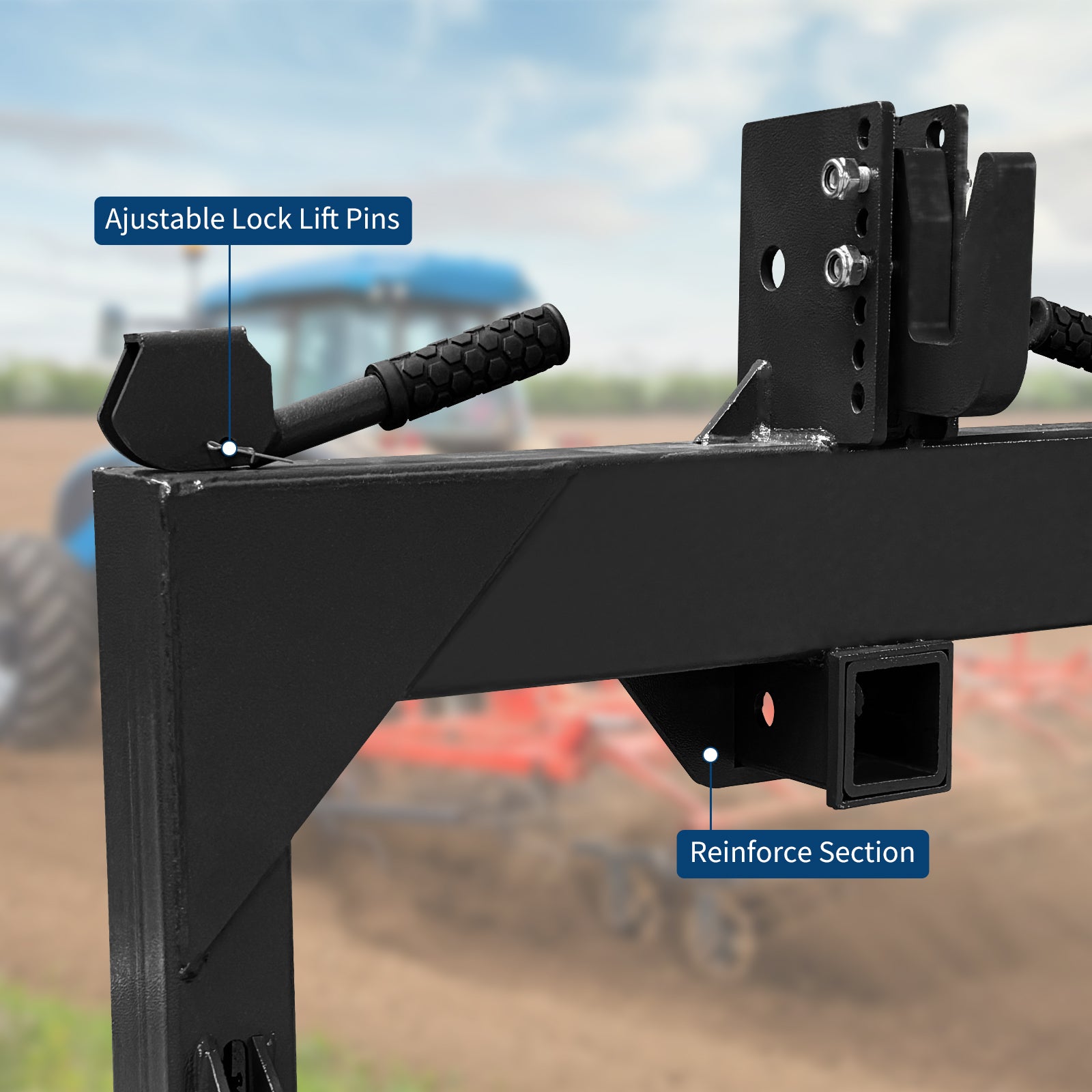 Garvee 3 Point Quick Hitch for Category 1 Tractor, 3000 Lbs Capacity 3-Pt Attachment with 2 Inch Receiver Hitch, 5 Position Adjustable Top Hook for Easy Tractor Implement Connection