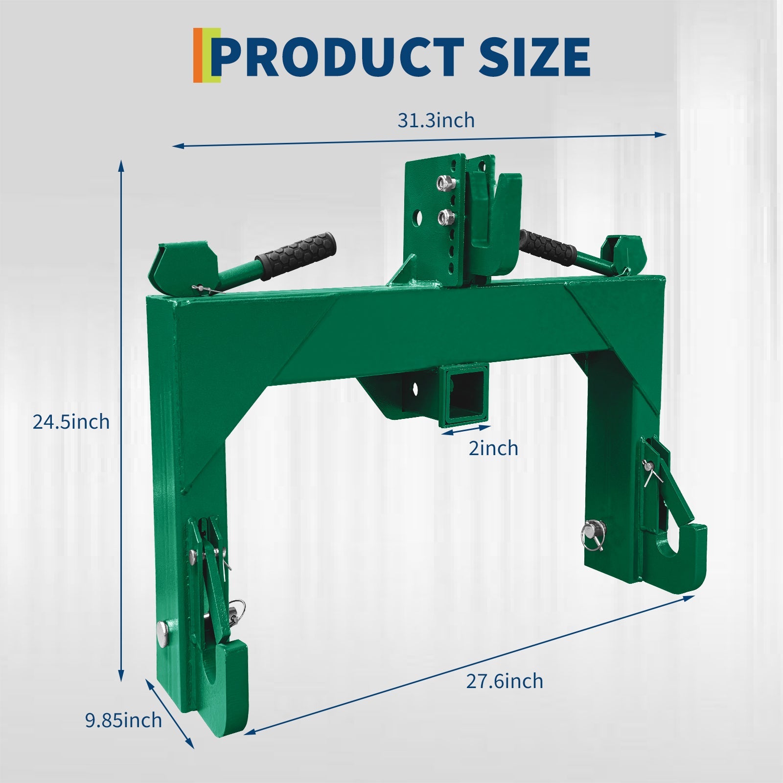 Garvee 3 Point Quick Hitch for Category 1 Tractor, 3000 Lbs Capacity 3-Pt Attachment with 2 Inch Receiver Hitch, 5 Position Adjustable Top Hook for Easy Tractor Implement Connection