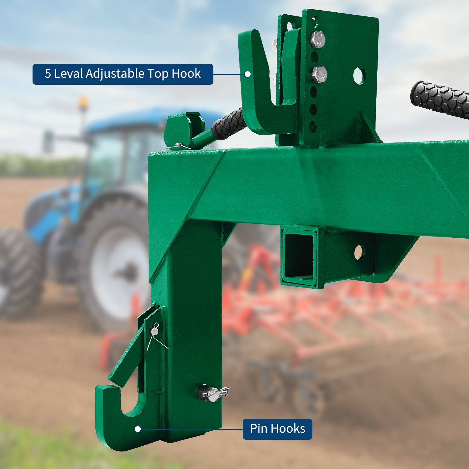 Garvee 3 Point Quick Hitch for Category 1 Tractor, 3000 Lbs Capacity 3-Pt Attachment with 2 Inch Receiver Hitch, 5 Position Adjustable Top Hook for Easy Tractor Implement Connection