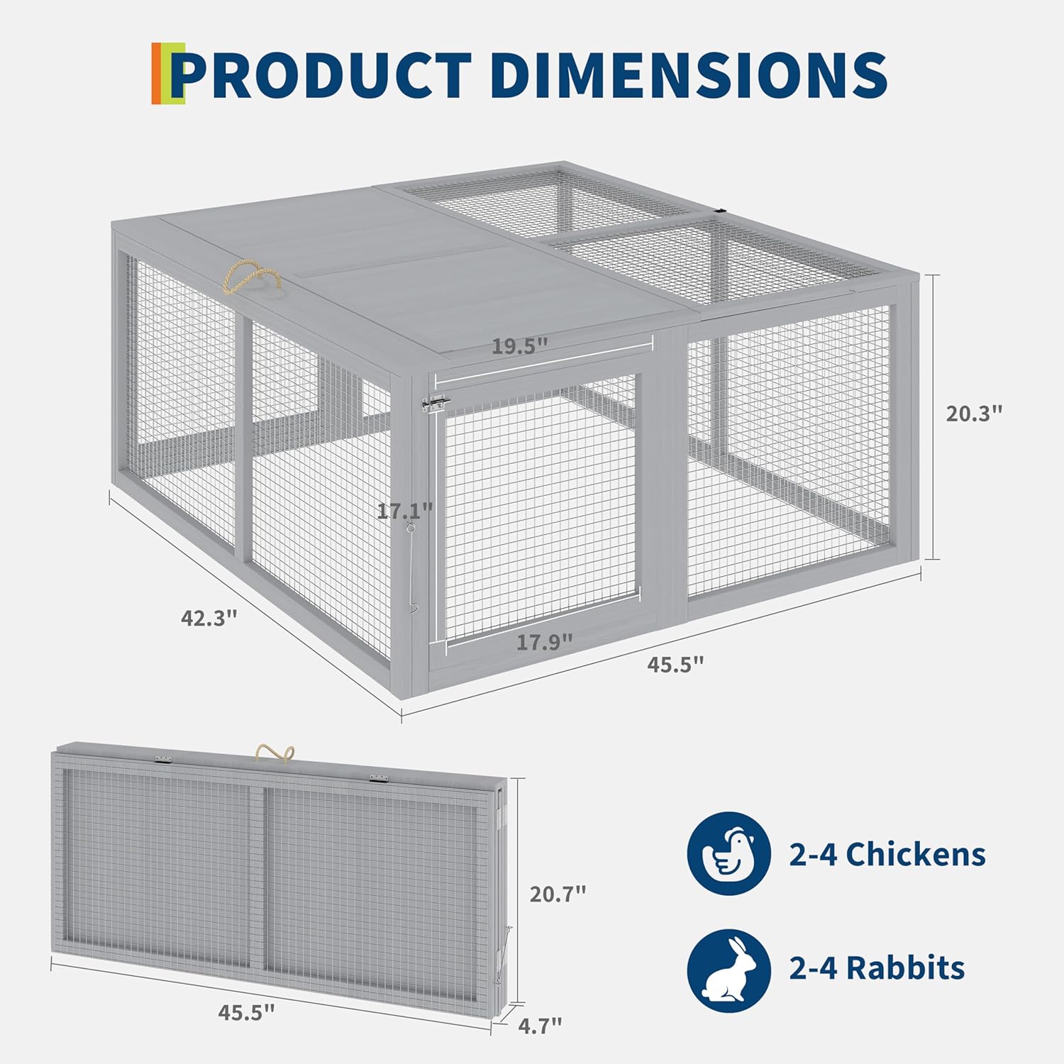 Garvee Folding Chicken Coop Run Rabbit Hutch, Portable Wooden Chicken Cage Pens with Top & Side Opening Doors, Small Animal Poultry Pet Cage for Outdoor, Indoor, No Assembly Required