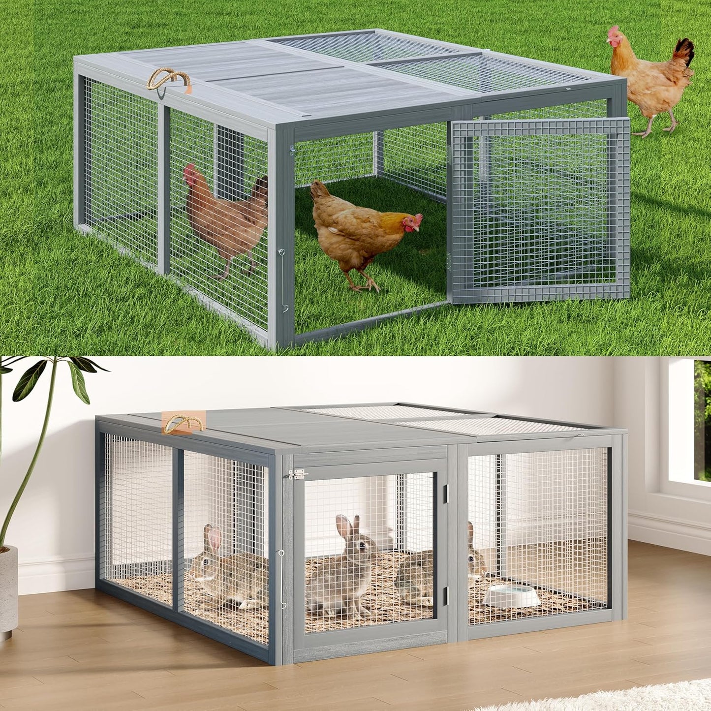 Garvee Folding Chicken Coop Run Rabbit Hutch, Portable Wooden Chicken Cage Pens with Top & Side Opening Doors, Small Animal Poultry Pet Cage for Outdoor, Indoor, No Assembly Required