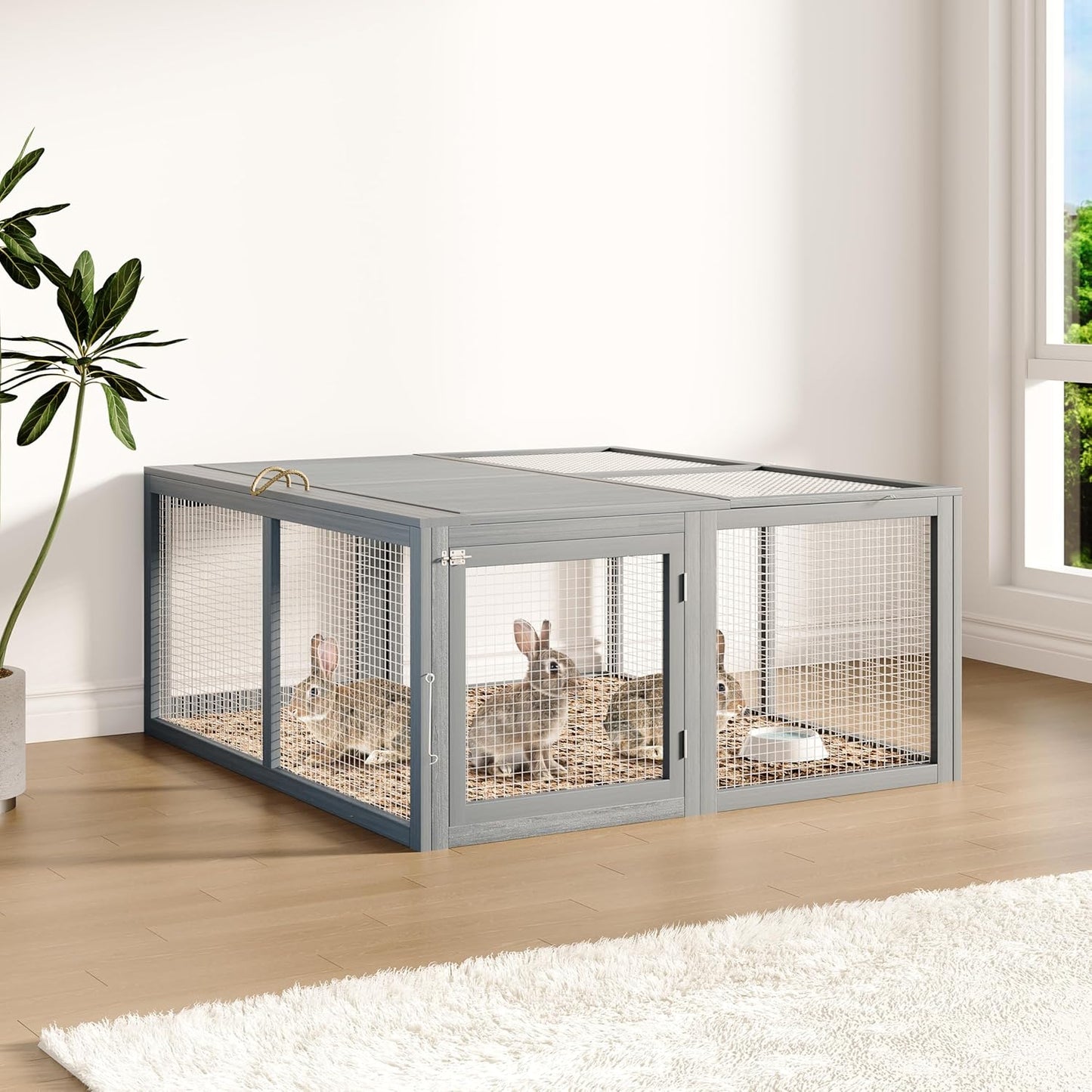 Garvee Folding Chicken Coop Run Rabbit Hutch, Portable Wooden Chicken Cage Pens with Top & Side Opening Doors, Small Animal Poultry Pet Cage for Outdoor, Indoor, No Assembly Required