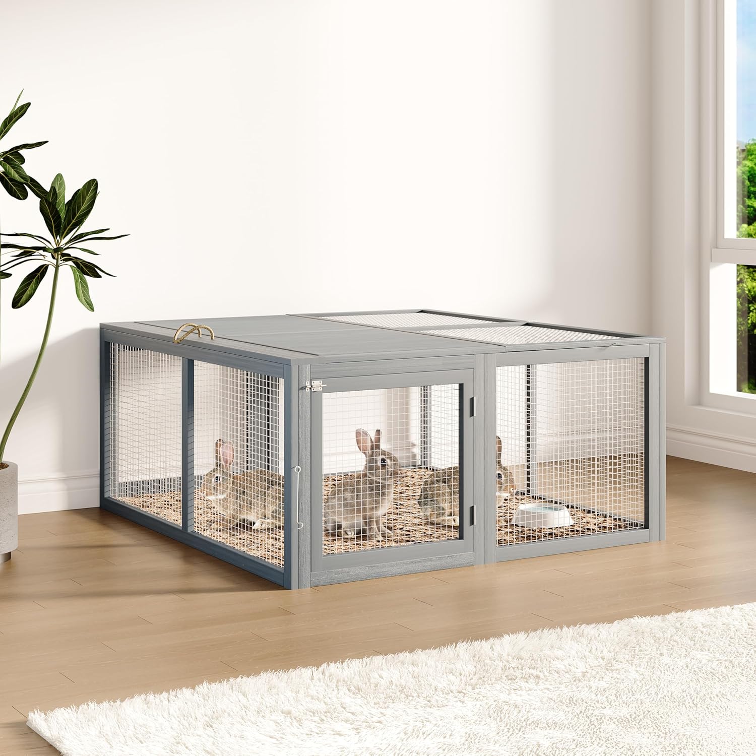 Garvee Folding Chicken Coop Run Rabbit Hutch, Portable Wooden Chicken Cage Pens with Top & Side Opening Doors, Small Animal Poultry Pet Cage for Outdoor, Indoor, No Assembly Required