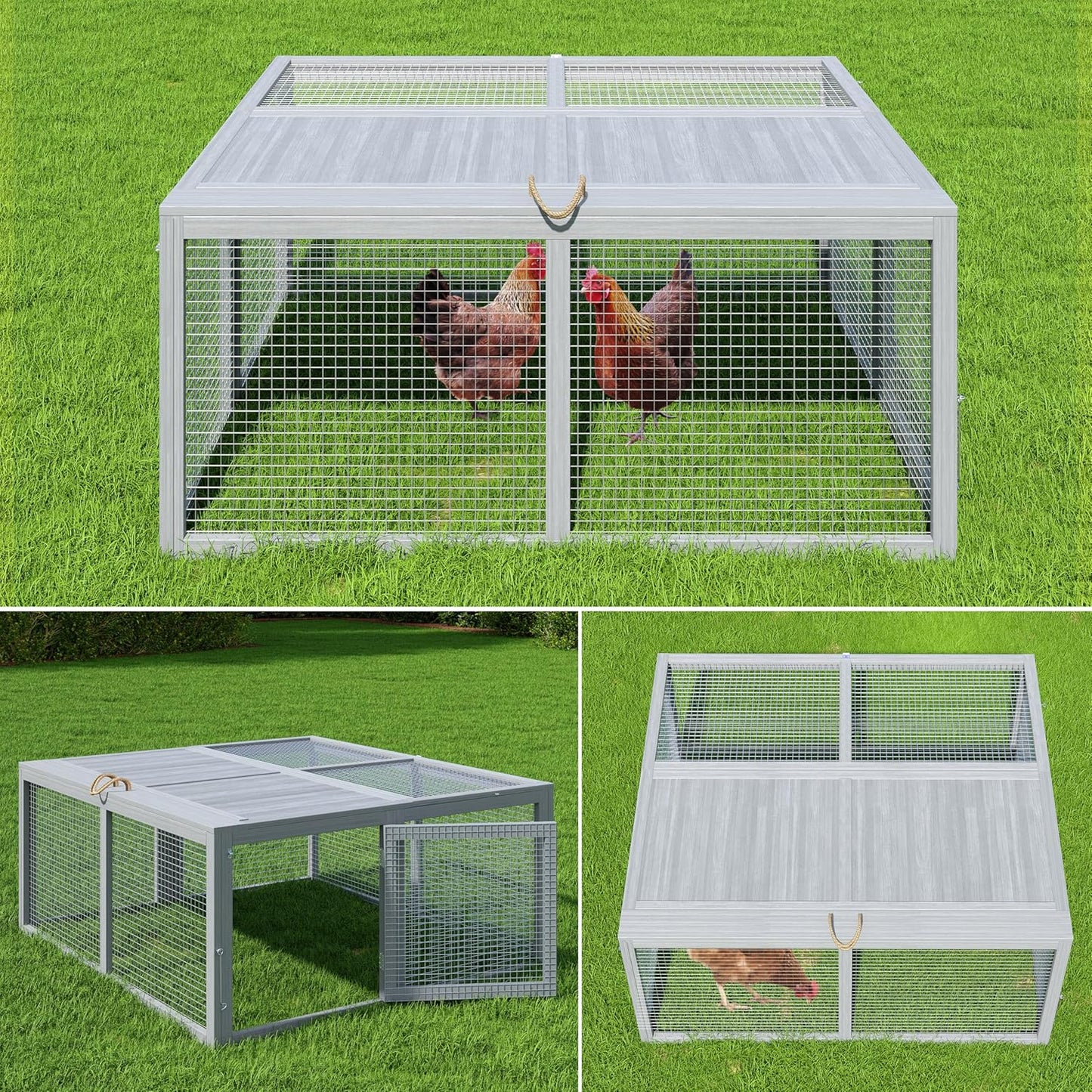 Garvee Folding Chicken Coop Run Rabbit Hutch, Portable Wooden Chicken Cage Pens with Top & Side Opening Doors, Small Animal Poultry Pet Cage for Outdoor, Indoor, No Assembly Required