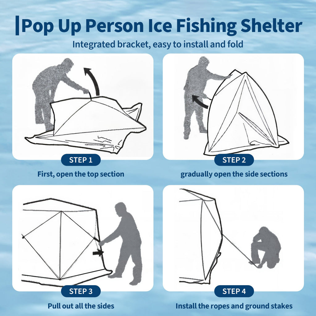 Garvee Insulated Pop-Up Ice Fishing Tent – 5-7 Person Shelter with Double Zippered Doors, 2x49ft LED Light Strips, Weather-Resistant, Windproof, Easy Setup, Carry Bag, Anchors, Battery Packs – Blue + 2 Side Black, 141.73x70.8x77.74in, 2x15m Light Strips