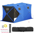 Garvee Insulated Pop-Up Ice Fishing Tent – 5-7 Person Shelter with Double Zippered Doors, 2x49ft LED Light Strips, Weather-Resistant, Windproof, Easy Setup, Carry Bag, Anchors, Battery Packs – Blue + 2 Side Black, 141.73x70.8x77.74in, 2x15m Light Strips