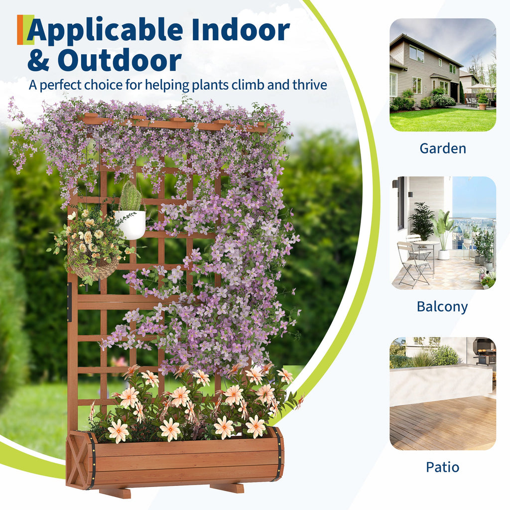 Garvee 67" Tall Wooden Raised Garden Bed with Trellis & Roof – Large Elevated Planter Box with Legs, Hooks & Drainage – Ideal for Outdoor Vegetables, Flowers, Climbing Plants – Sturdy Planter for Patio, Yard, Balcony – Brown
