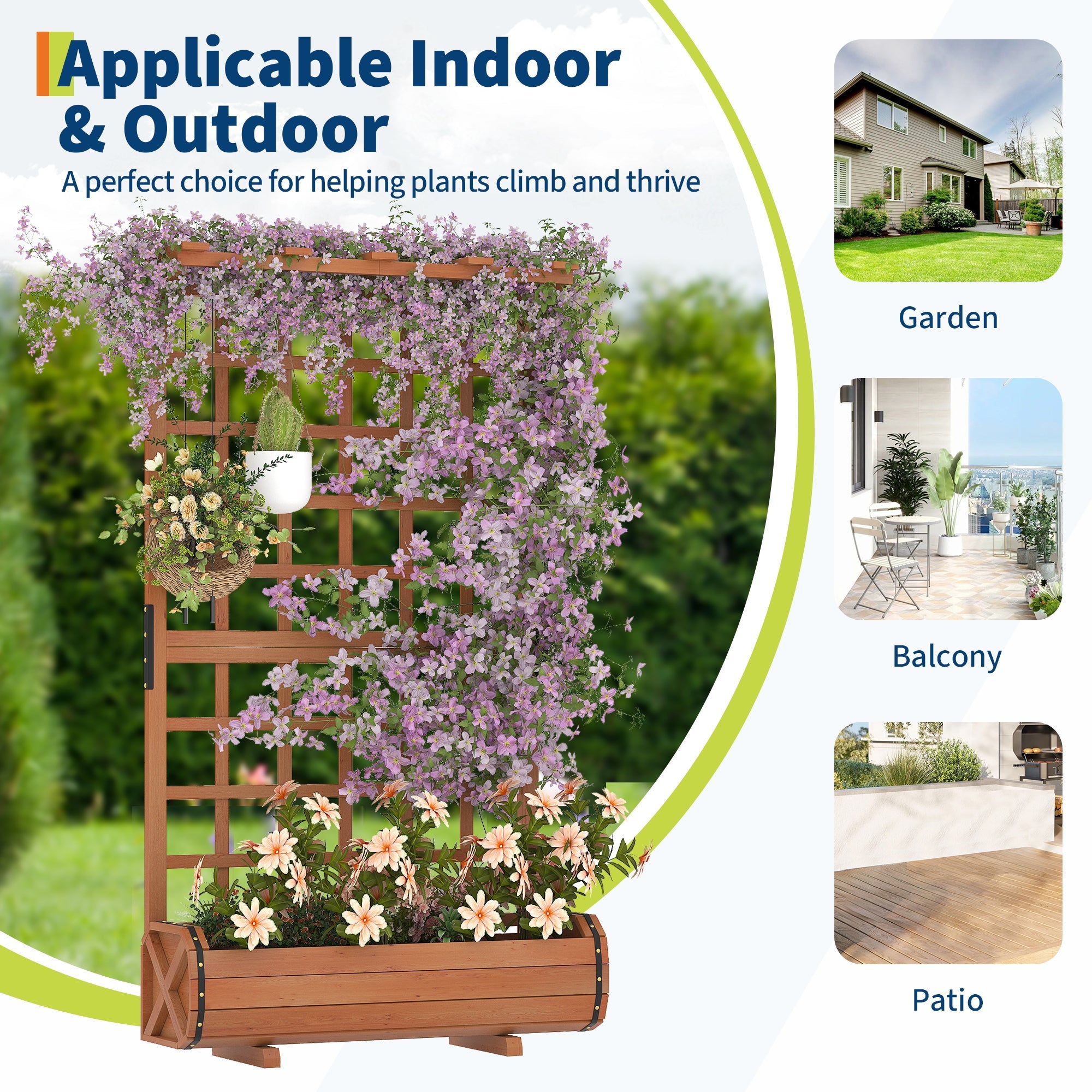 Garvee 67" Tall Wooden Raised Garden Bed with Trellis & Roof – Large Elevated Planter Box with Legs, Hooks & Drainage – Ideal for Outdoor Vegetables, Flowers, Climbing Plants – Sturdy Planter for Patio, Yard, Balcony – Brown