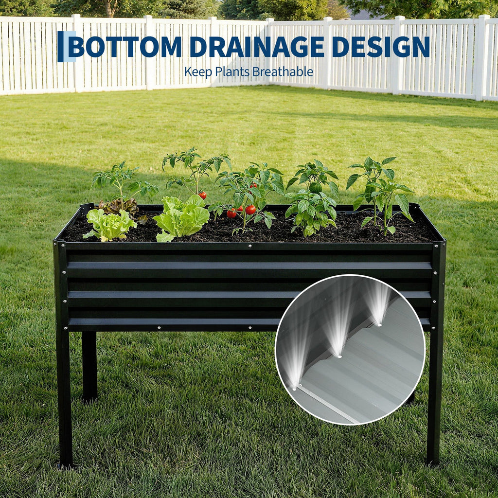 Garvee Raised Garden Bed with Legs 48" × 24" × 55", Black Galvanized Metal Planter with PE Cover, 31.5" Height & Spray Tube