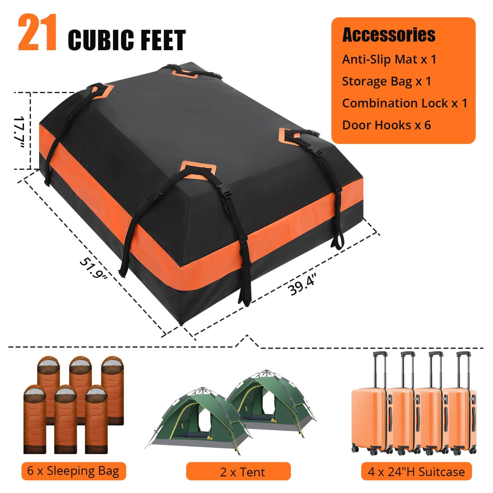 Garvee Car Rooftop Cargo Carrier Bag, 21 Cubic Feet Waterproof Roof Rack Bag, Fits All Cars with/without Rack, Large Storage, Black