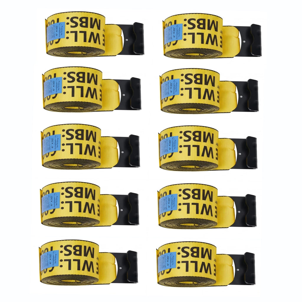 Garvee 4" x 30' Heavy Duty Truck Straps with Flat Hooks for Flatbed Trucks Trailers Farms Towing Tree Saver, Yellow, 10 Pack