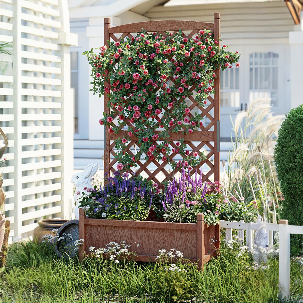 Garvee 2-Pack 29.5" × 13" × 60" Raised Garden Bed with Trellis, Wood Planter Box with Wheels & Drainage Holes