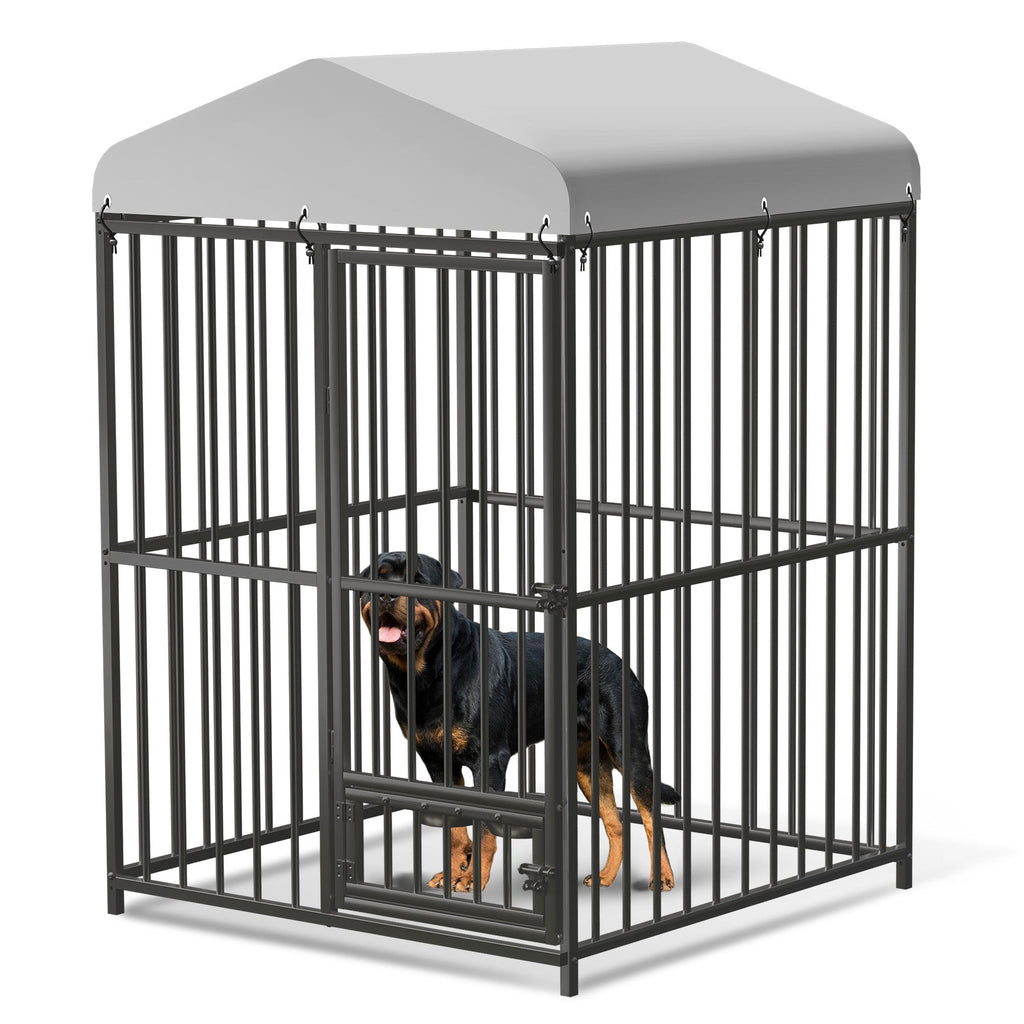 Garvee 4x4x6ft Outdoor Dog Kennel, Heavy Duty Dog Cage with Waterproof Roof, Dog Kennel Galvanized Iron Dog House with Safety Locks, UV & Water Resistant Proof Cover, for Garden Backyard