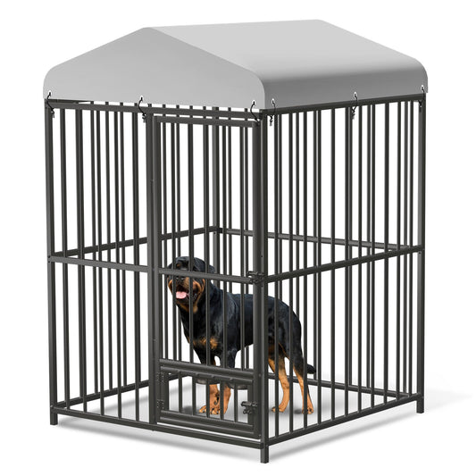 Garvee 4x4x6ft Outdoor Dog Kennel, Heavy Duty Dog Cage with Waterproof Roof, Dog Kennel Galvanized Iron Dog House with Safety Locks, UV & Water Resistant Proof Cover, for Garden Backyard