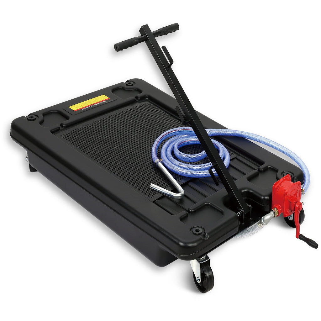 Garvee Hand Pump & Hose Oil Drain Pan with 17 Gal Low Profile & 8 Ft Hose - Black