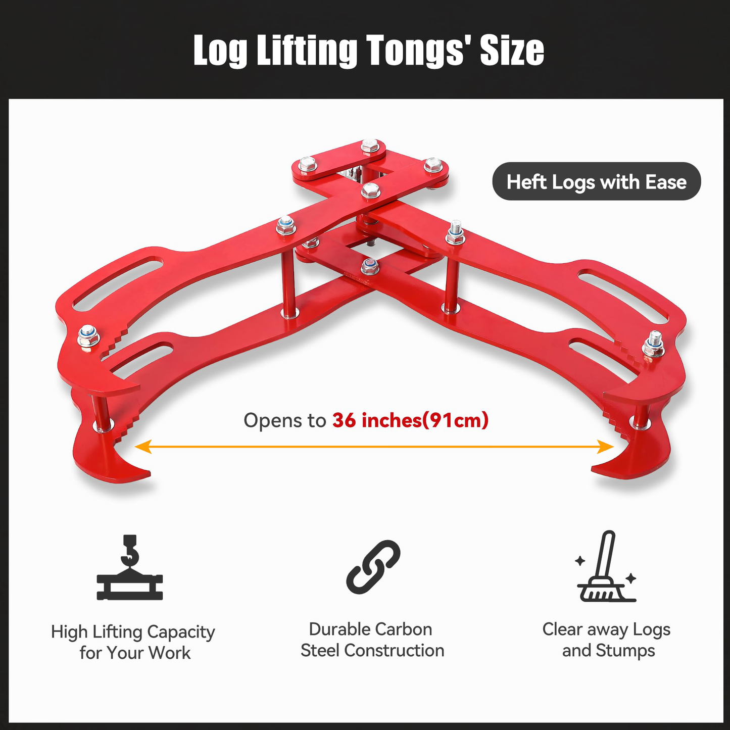Garvee Heavy Duty Log Lifting Tongs: 36 inch 4 Claw Log Grapple for Logging Tongs,Eagle Claws Design , Lumber Skidding Logging Grabber