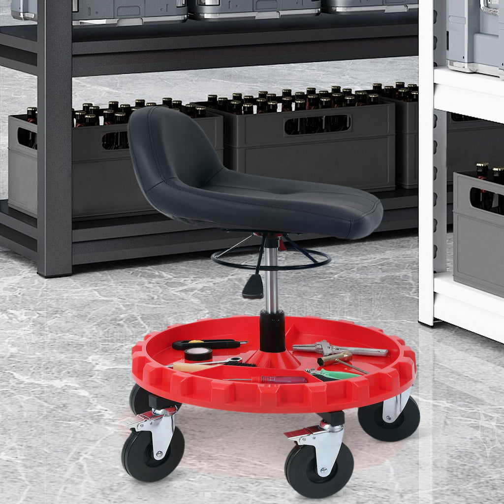 Garvee 300LBS Mobile Rolling Gear Seat With Spinning Gear Tray For Garage And Workshop, Adjustable Height, Black