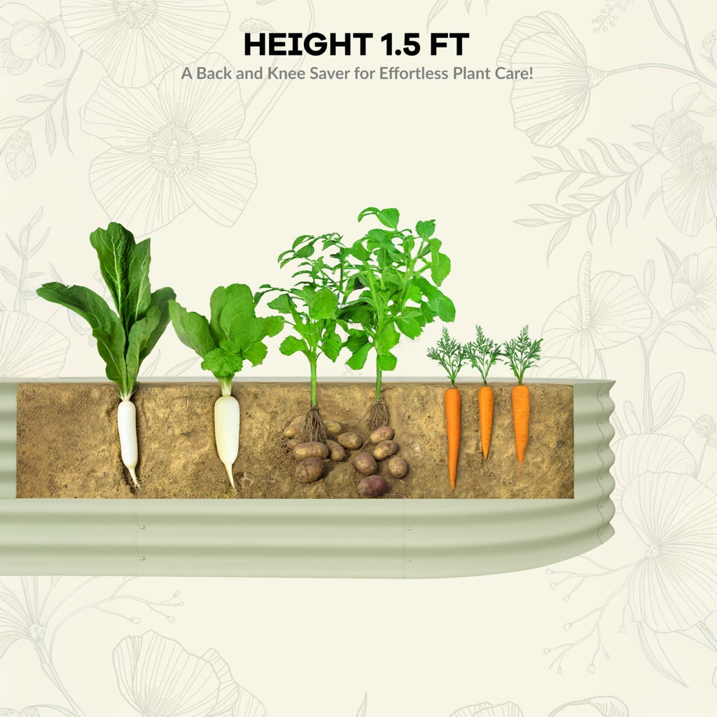 Garvee 8' X 2' X 1.5' Galvanized Steel Raised Garden Beds 2-Pack, Oval Beige Planter Boxes, Rust-Resistant, Open-Base Drainage, Easy Assembly, Weather-Resistant - For Vegetables, Flowers, Herbs - Beige