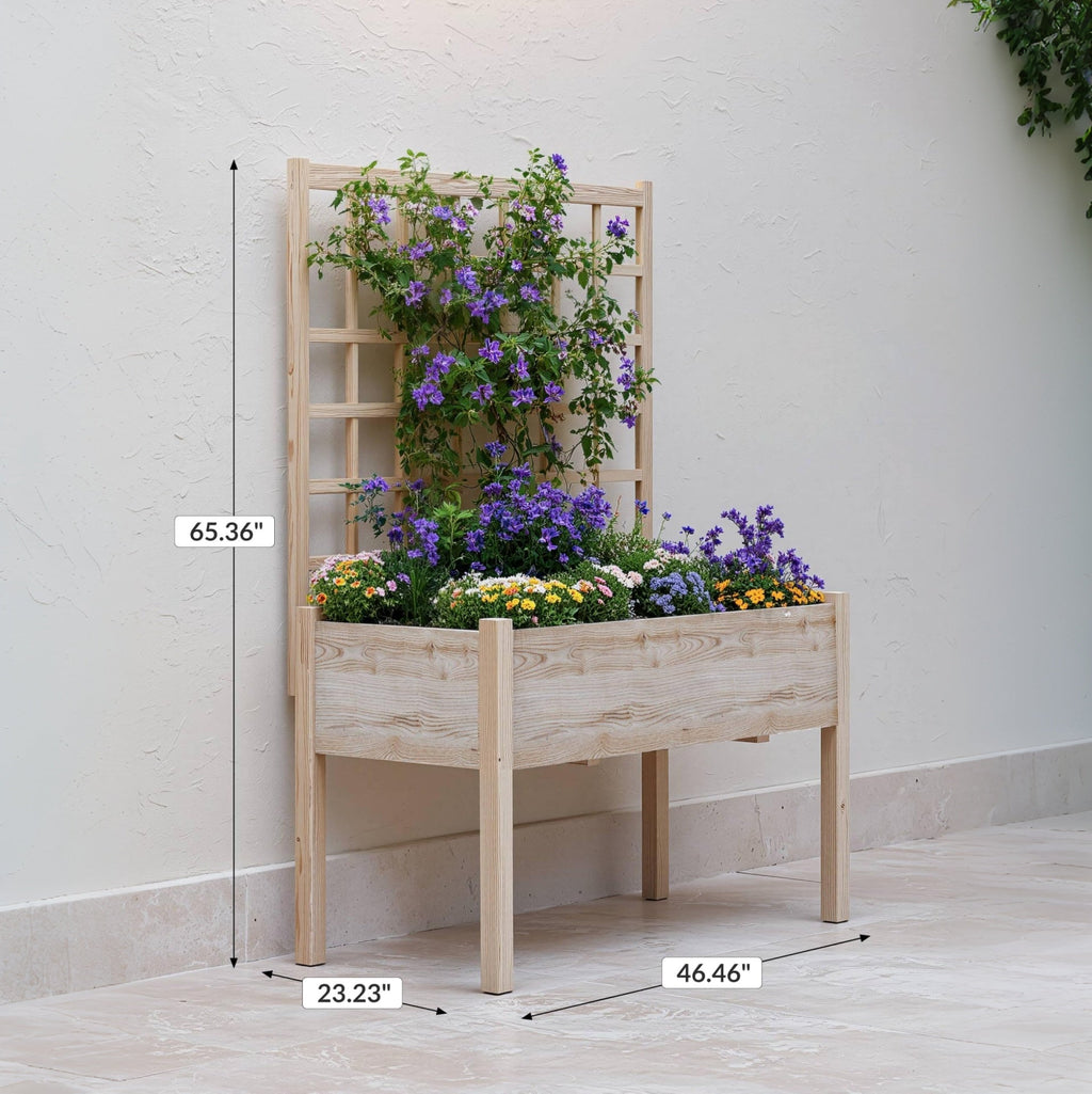 Garvee 46" × 23" × 65" Raised Garden Bed with Trellis, 3-Tier Fir Wood Elevated Planter Box
