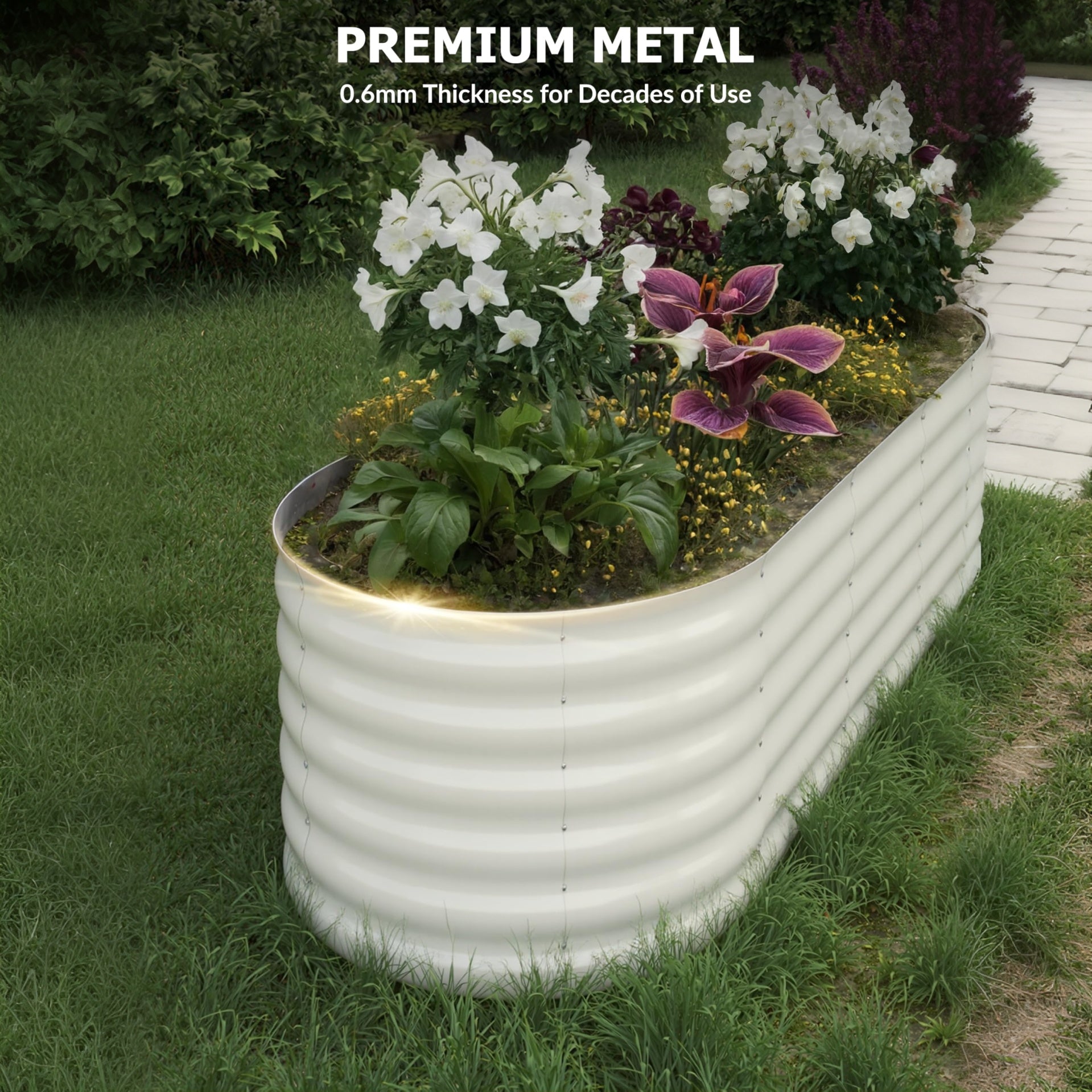 Garvee 8' X 2' X 1.5' Galvanized Steel Raised Garden Beds 2-Pack, Oval Beige Planter Boxes, Rust-Resistant, Open-Base Drainage, Easy Assembly, Weather-Resistant - For Vegetables, Flowers, Herbs - Beige