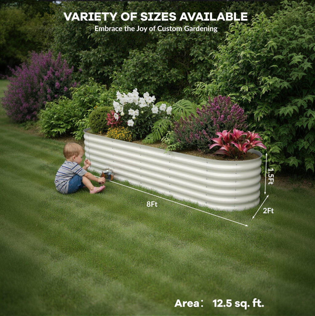 Garvee 8' X 2' X 1.5' Galvanized Steel Raised Garden Beds 2-Pack, Oval Beige Planter Boxes, Rust-Resistant, Open-Base Drainage, Easy Assembly, Weather-Resistant - For Vegetables, Flowers, Herbs - Beige