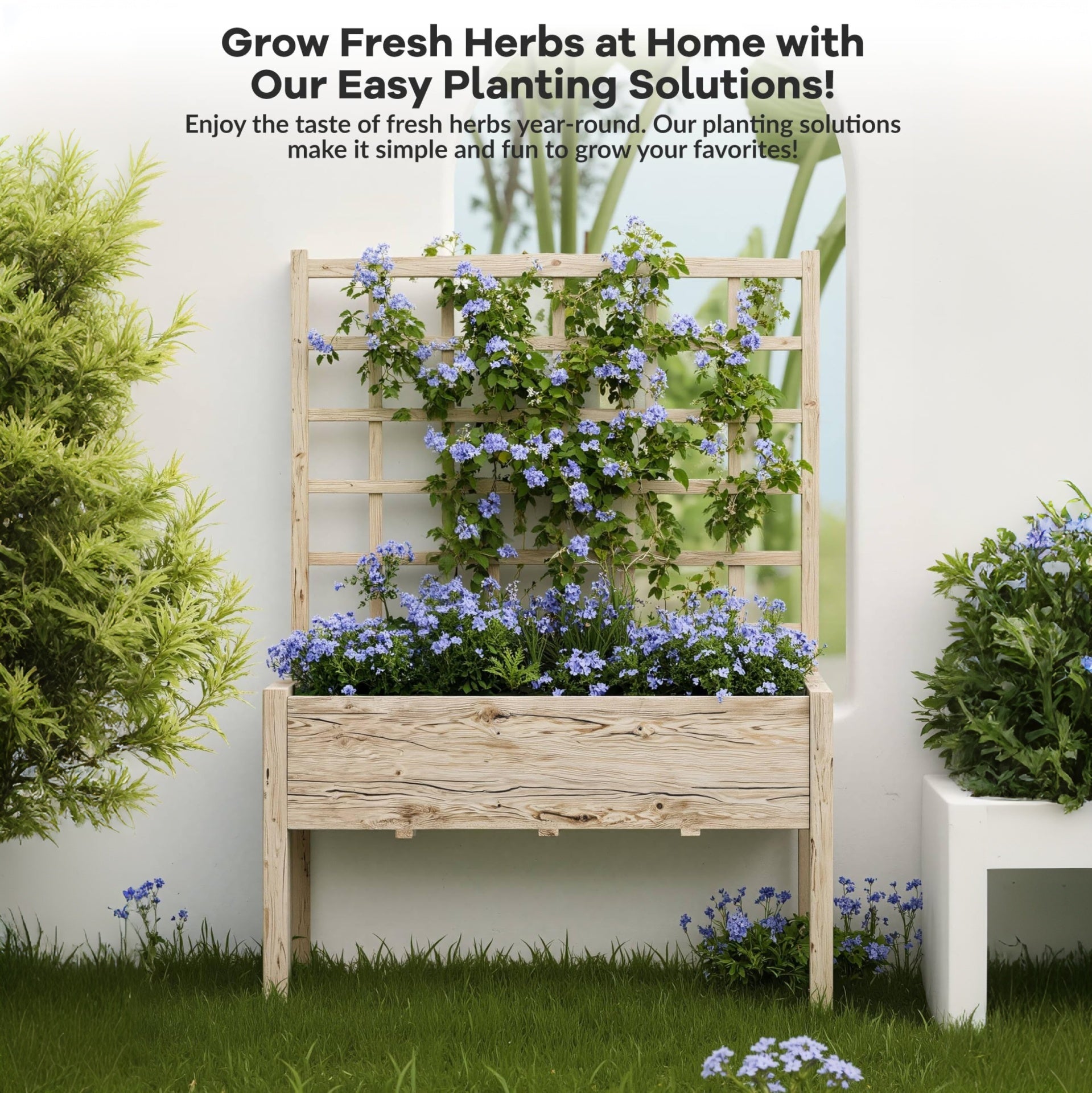 Garvee 46" × 23" × 65" Raised Garden Bed with Trellis, 3-Tier Fir Wood Elevated Planter Box