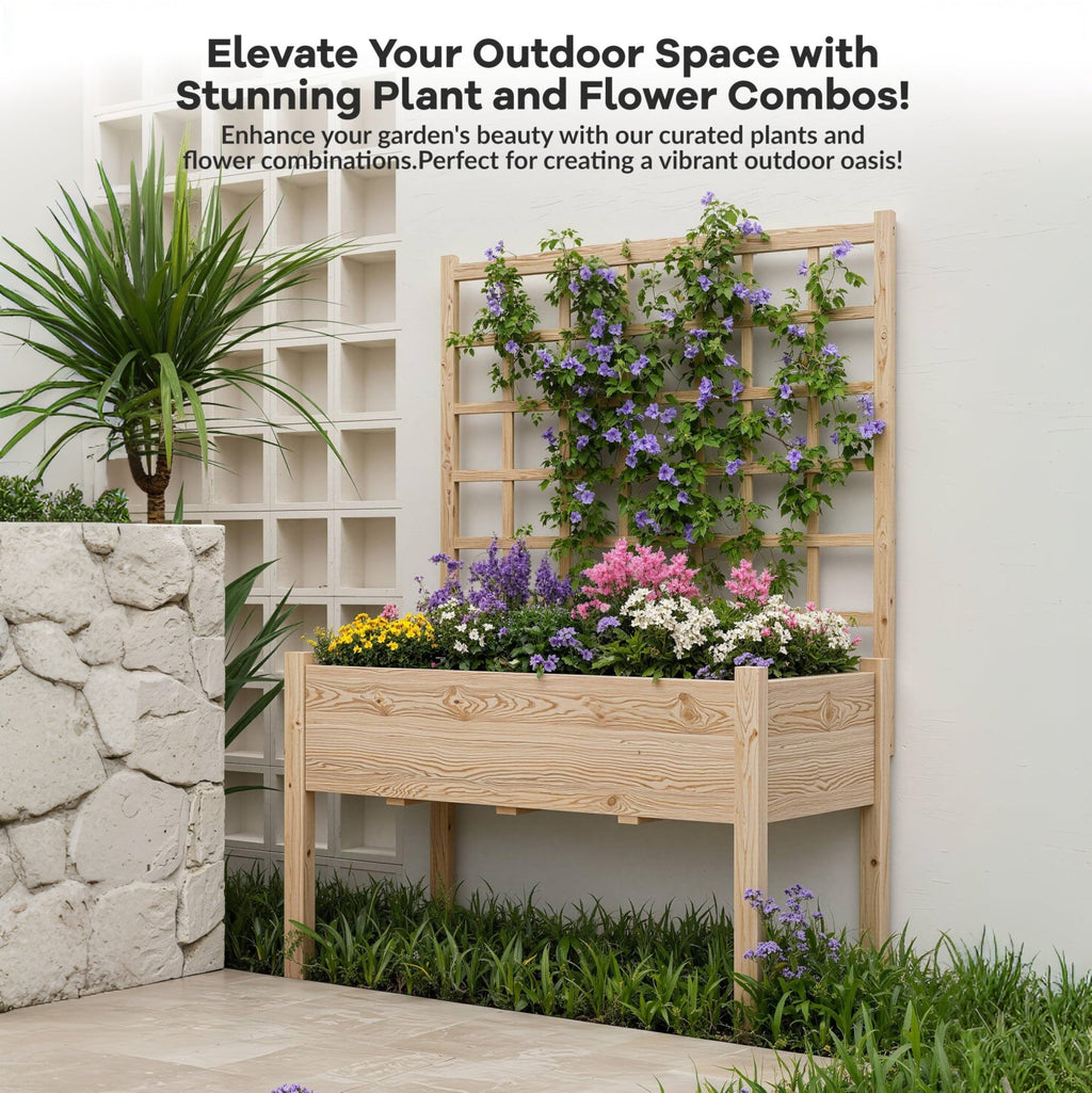 Garvee 46" × 23" × 65" Raised Garden Bed with Trellis, 3-Tier Fir Wood Elevated Planter Box