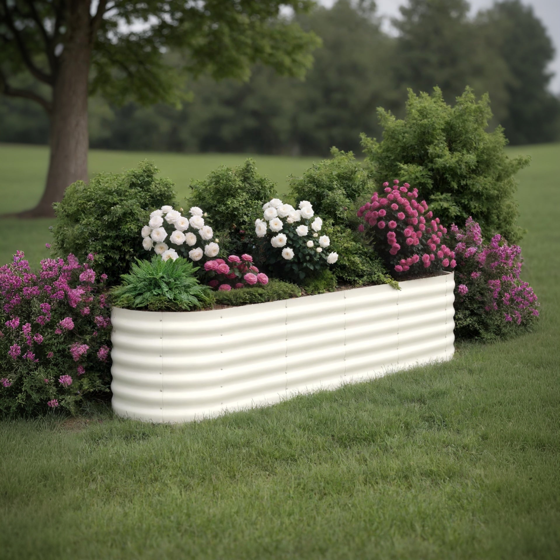 Garvee 8' X 2' X 1.5' Galvanized Steel Raised Garden Beds 2-Pack, Oval Beige Planter Boxes, Rust-Resistant, Open-Base Drainage, Easy Assembly, Weather-Resistant - For Vegetables, Flowers, Herbs - Beige