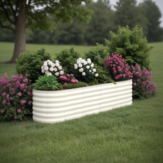 Garvee 8' X 2' X 1.5' Galvanized Steel Raised Garden Beds 2-Pack, Oval Beige Planter Boxes, Rust-Resistant, Open-Base Drainage, Easy Assembly, Weather-Resistant - For Vegetables, Flowers, Herbs - Beige