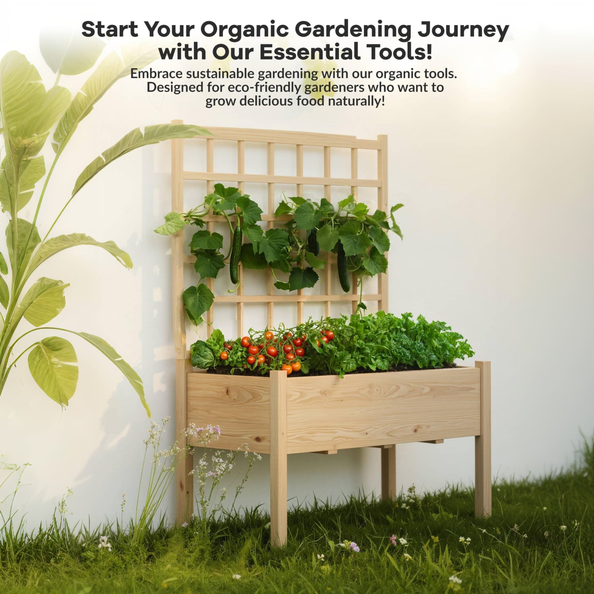 Garvee 46" × 23" × 65" Raised Garden Bed with Trellis, 3-Tier Fir Wood Elevated Planter Box