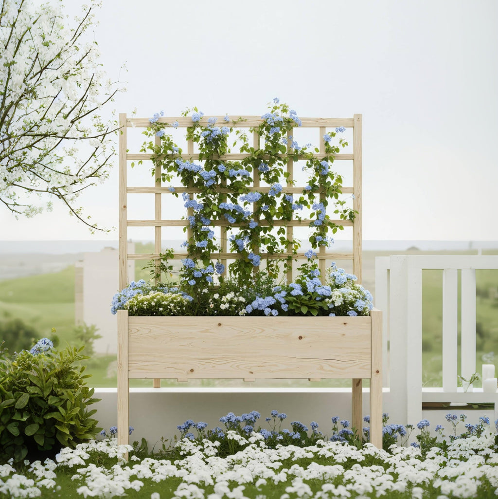 Garvee 46" × 23" × 65" Raised Garden Bed with Trellis, 3-Tier Fir Wood Elevated Planter Box