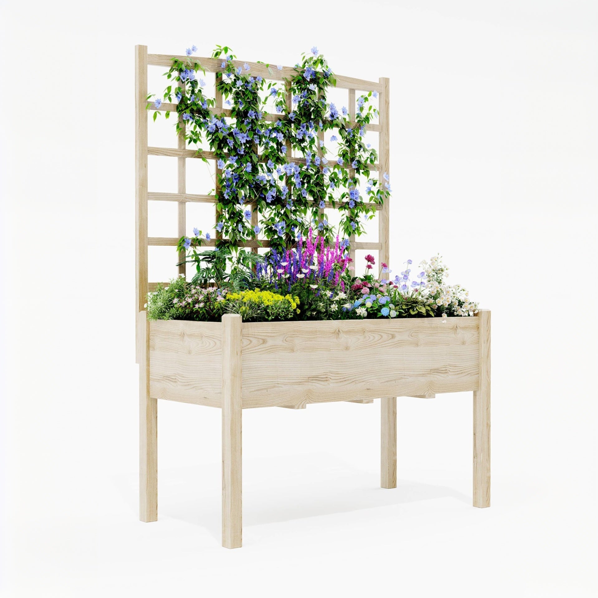 Garvee 46" × 23" × 65" Raised Garden Bed with Trellis, 3-Tier Fir Wood Elevated Planter Box